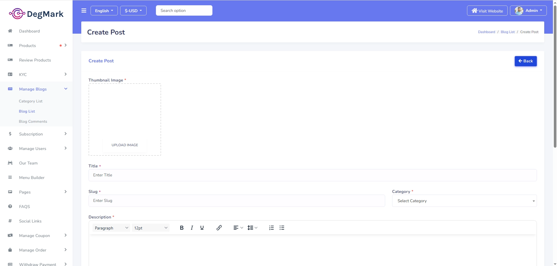 Create Product Form