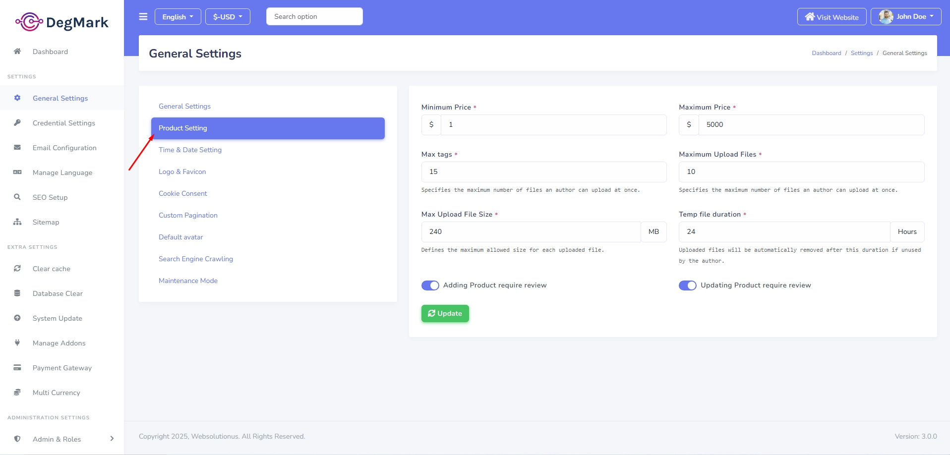 Product Settings