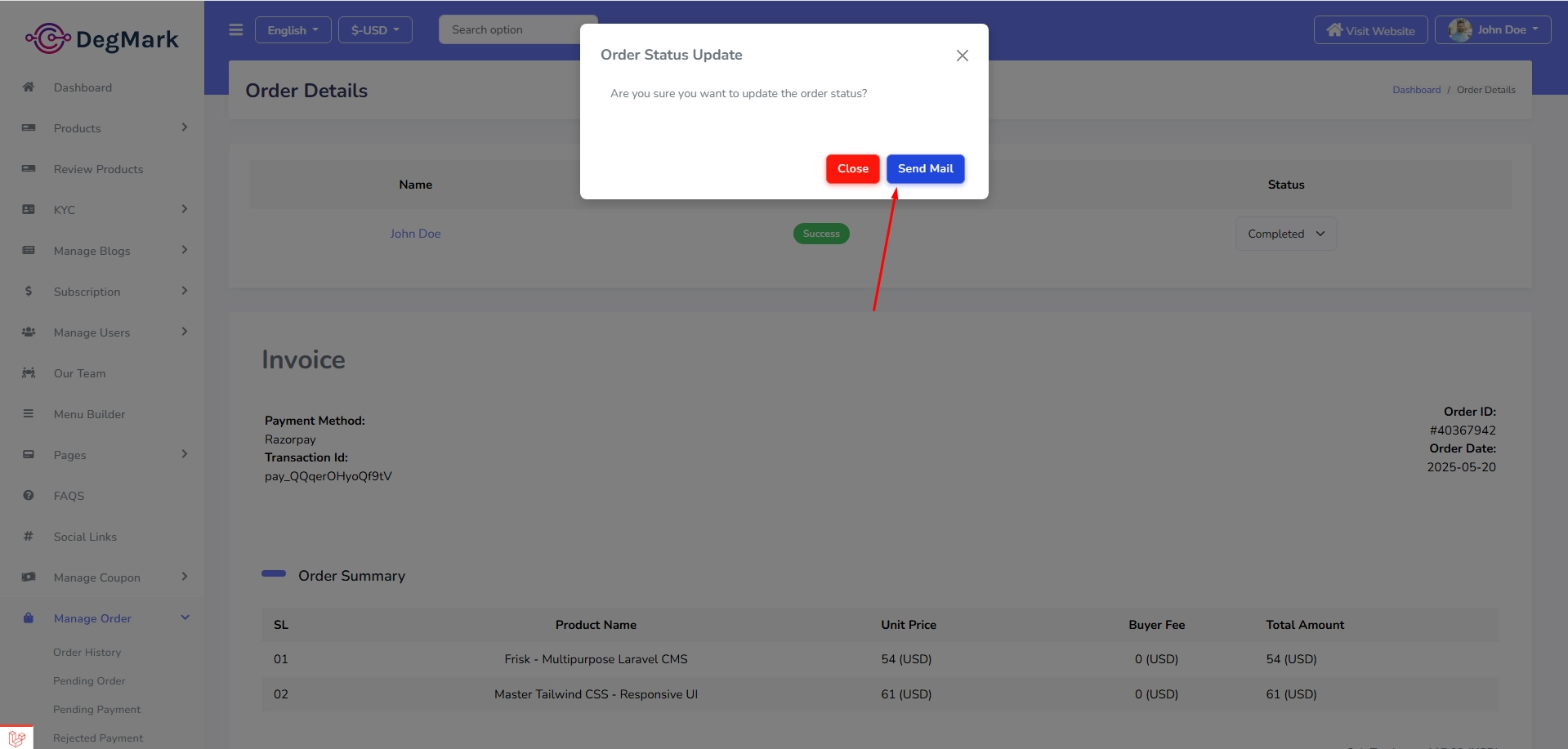 Update Order Status