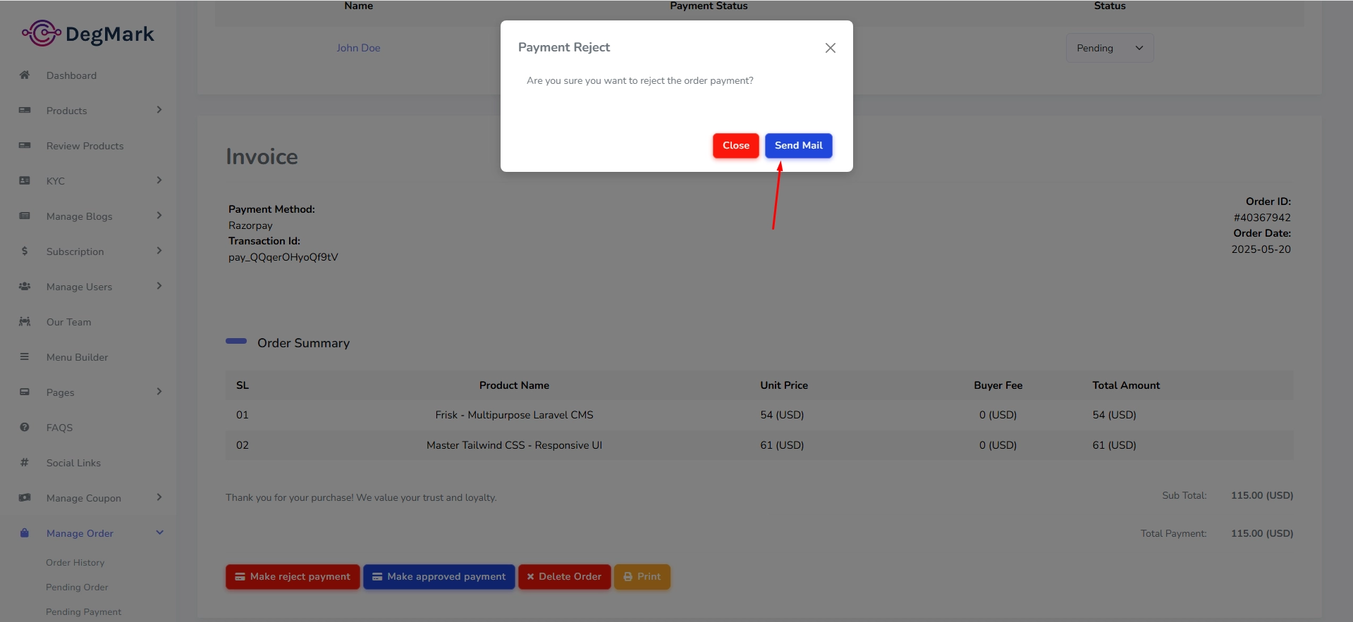 Update Pending Payment