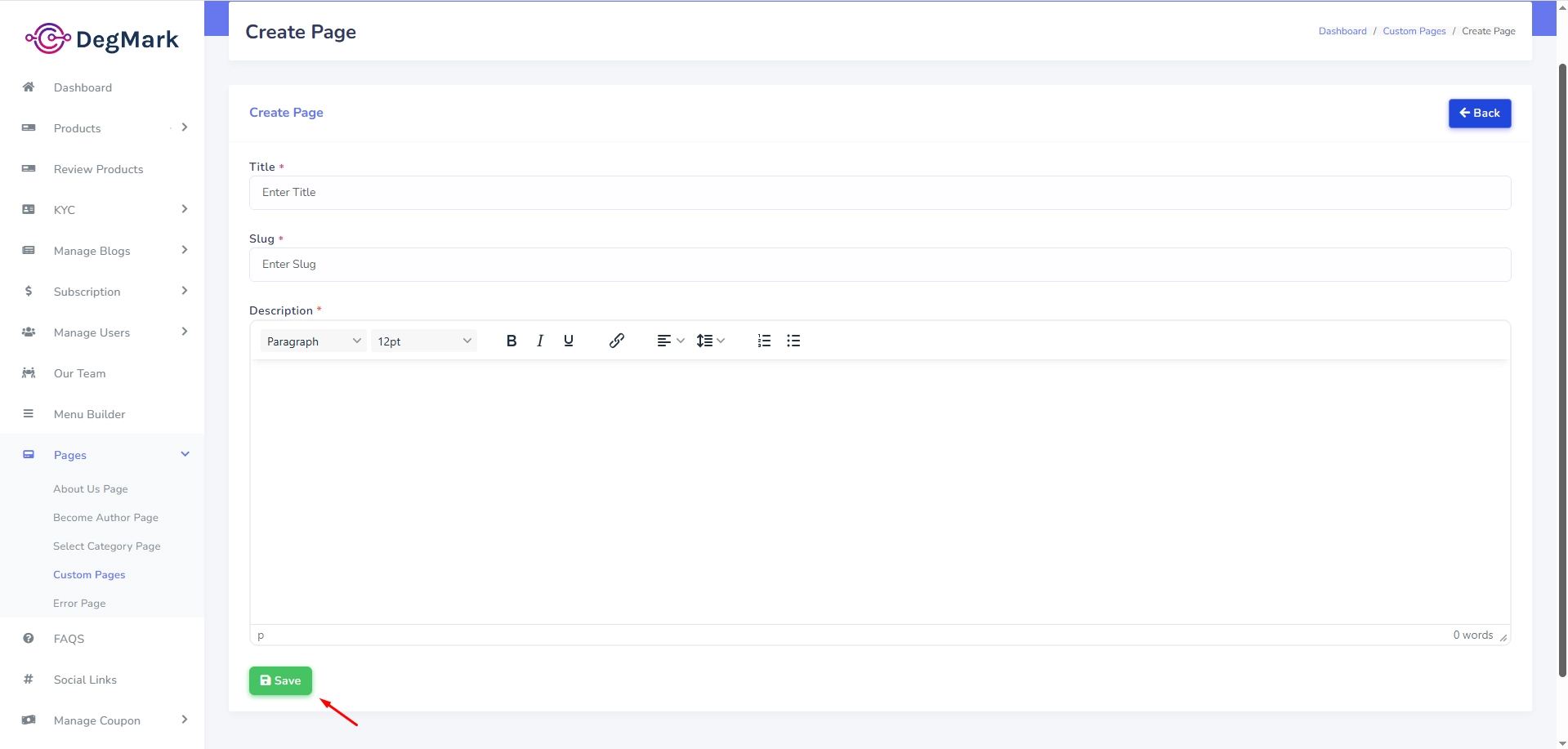 Create Custom Page Step 2