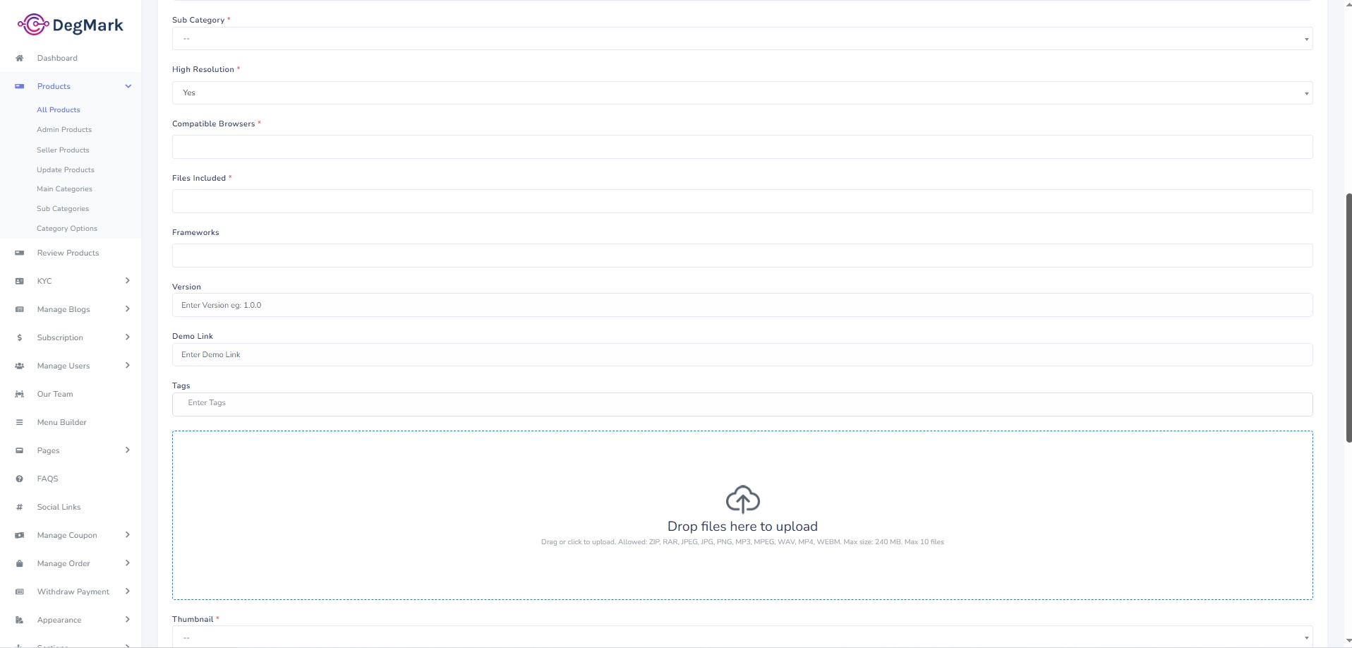 Create Product Form