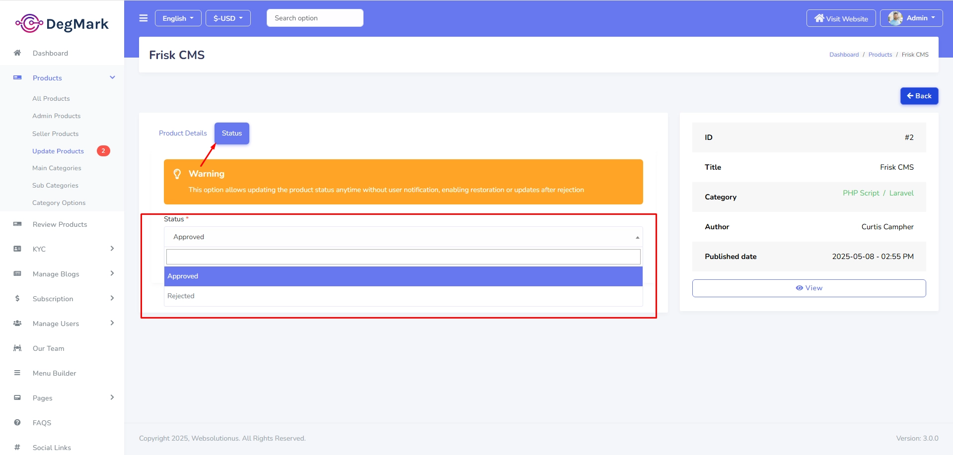 Product Status Update