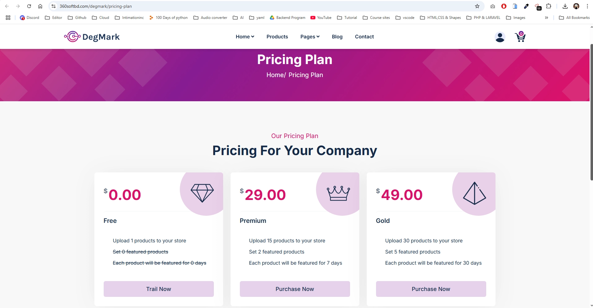 Pricing Plan Page